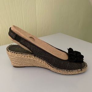 Clarks Artisan Black Metallic Wedge Espadrille Sandal